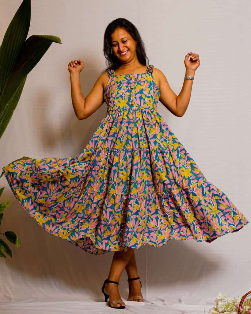 Tulip Vine Long Frill Maternity Dress