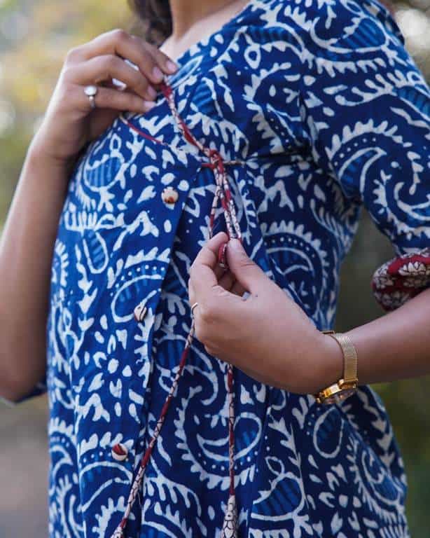 Rosy Blue Angrakha Maternity Short Kurti