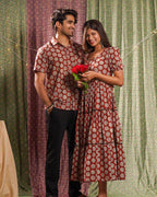 Rosy Vine Tiered Dress Couple Set
