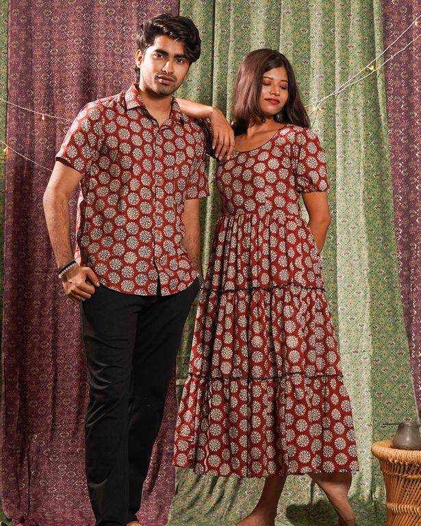 Rosy Vine Tiered Dress Couple Set Secondary image