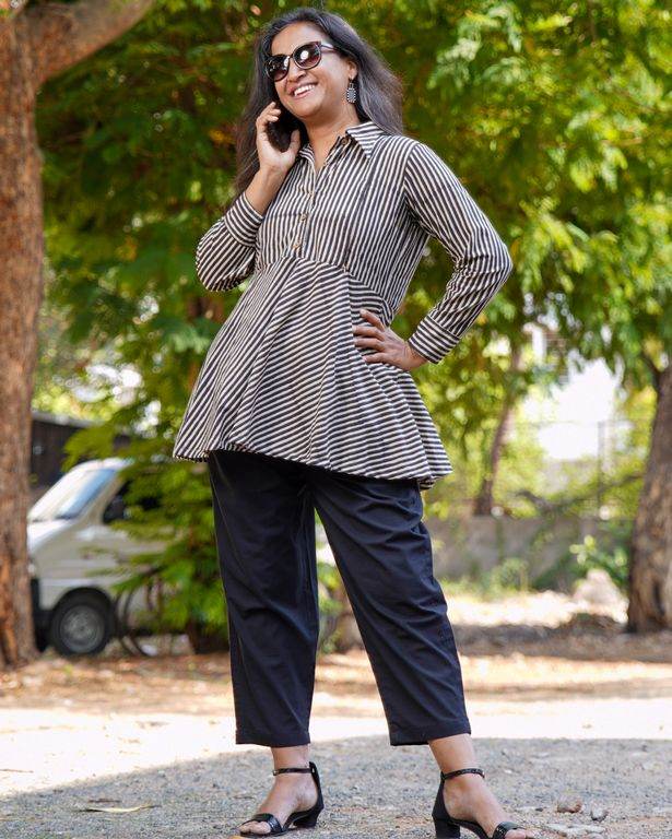 Black Striped Maternity Short Kurti