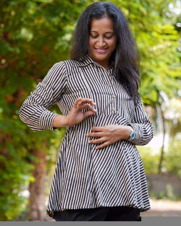 Black Striped Maternity Short Kurti