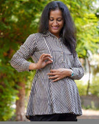 Black Striped Maternity Short Kurti