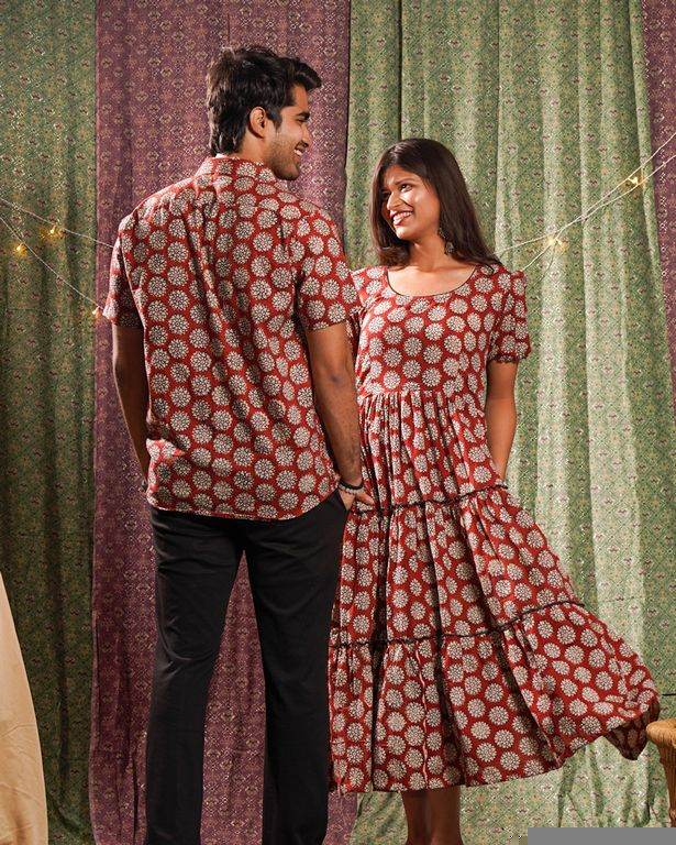 Rosy Vine Tiered Dress Couple Set
