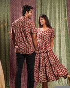 Rosy Vine Tiered Dress Couple Set