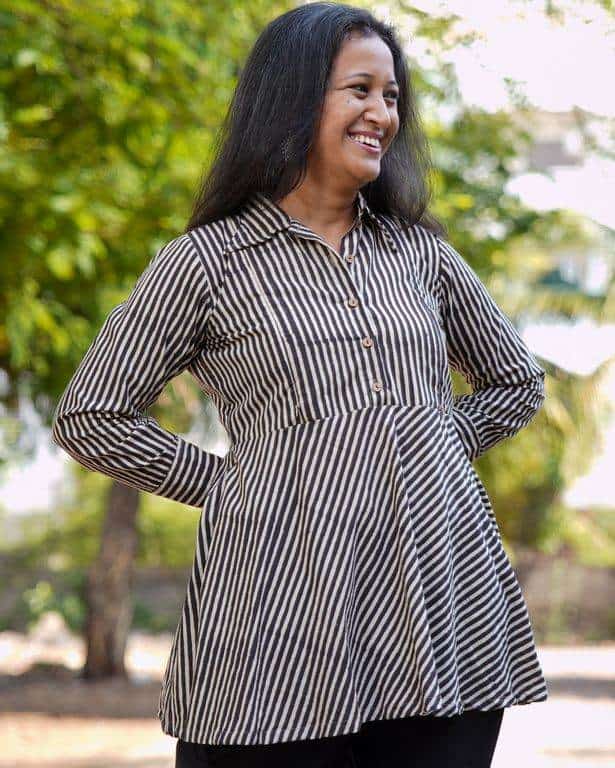 Black Striped Maternity Short Kurti