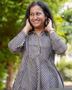 Black Striped Maternity Short Kurti