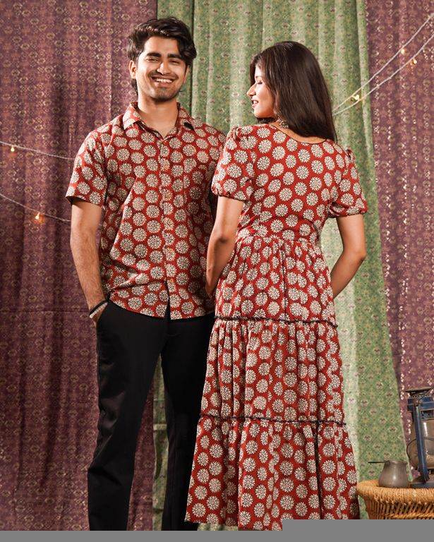 Rosy Vine Tiered Dress Couple Set