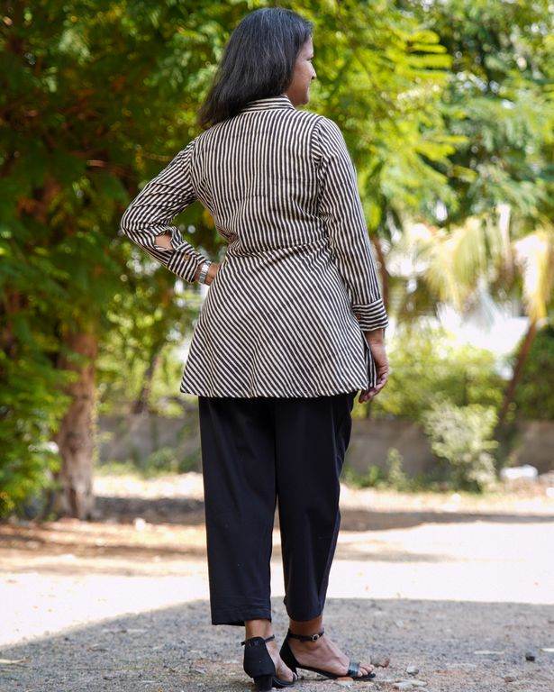 Black Striped Maternity Short Kurti
