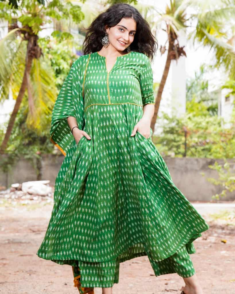 Green Ikat Anarkali Set