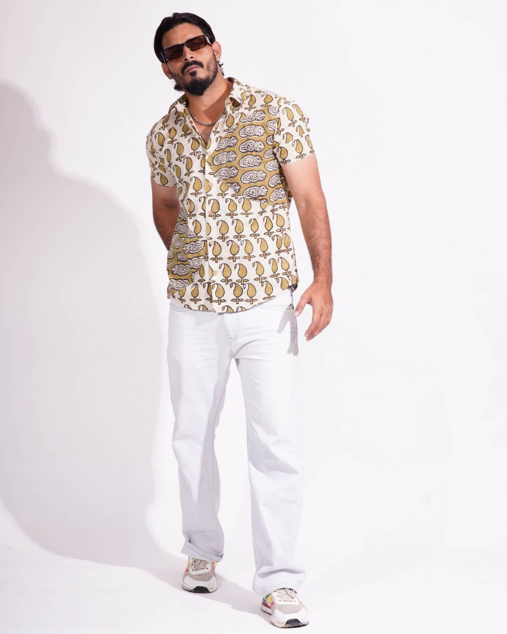 Mustard Block Print Fusion Shirt