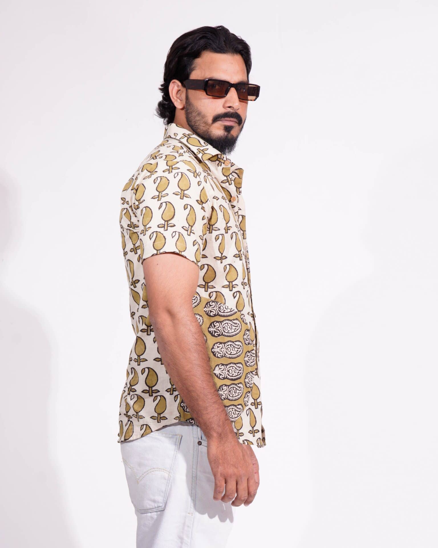 Mustard Block Print Fusion Shirt