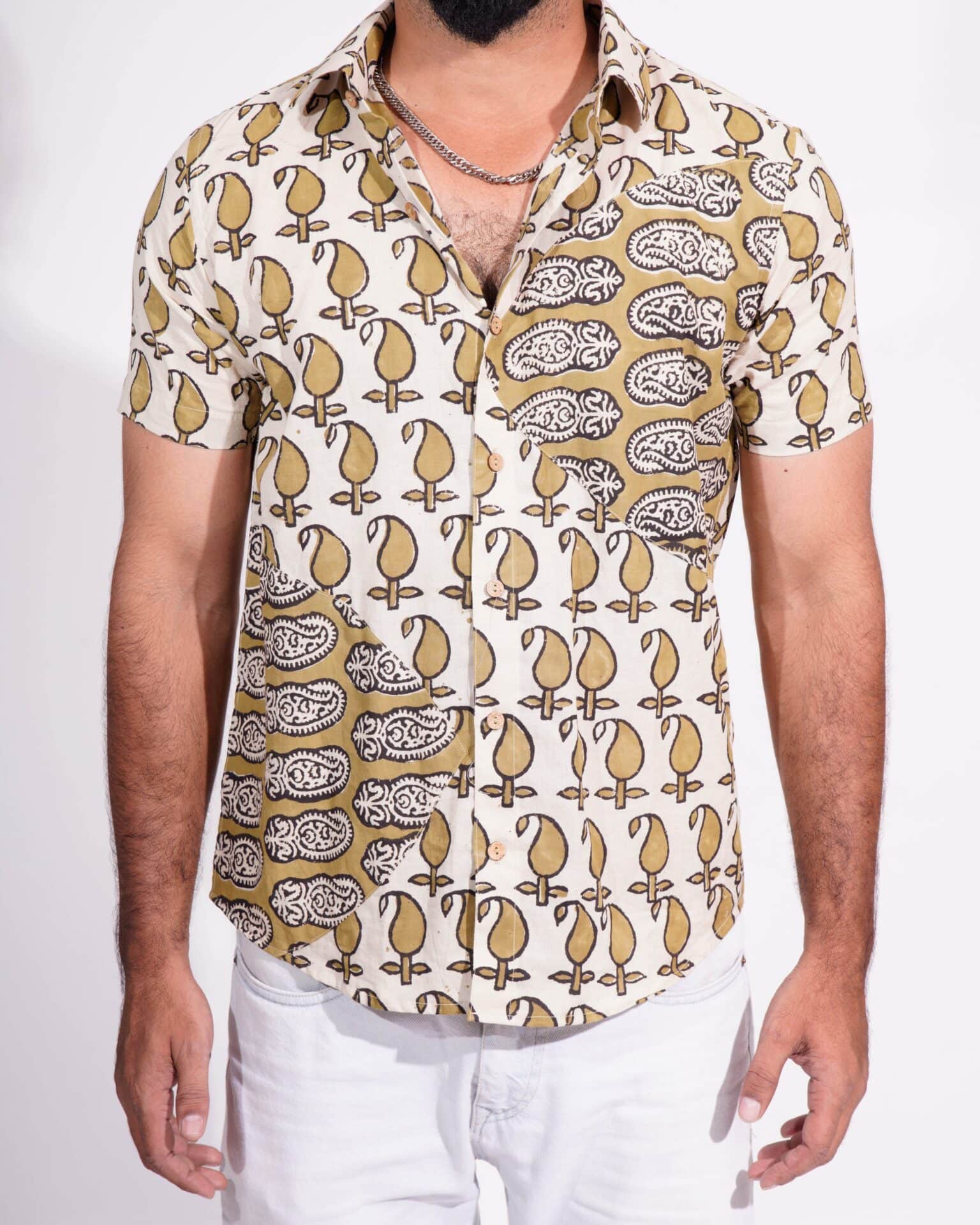 Mustard Block Print Fusion Shirt
