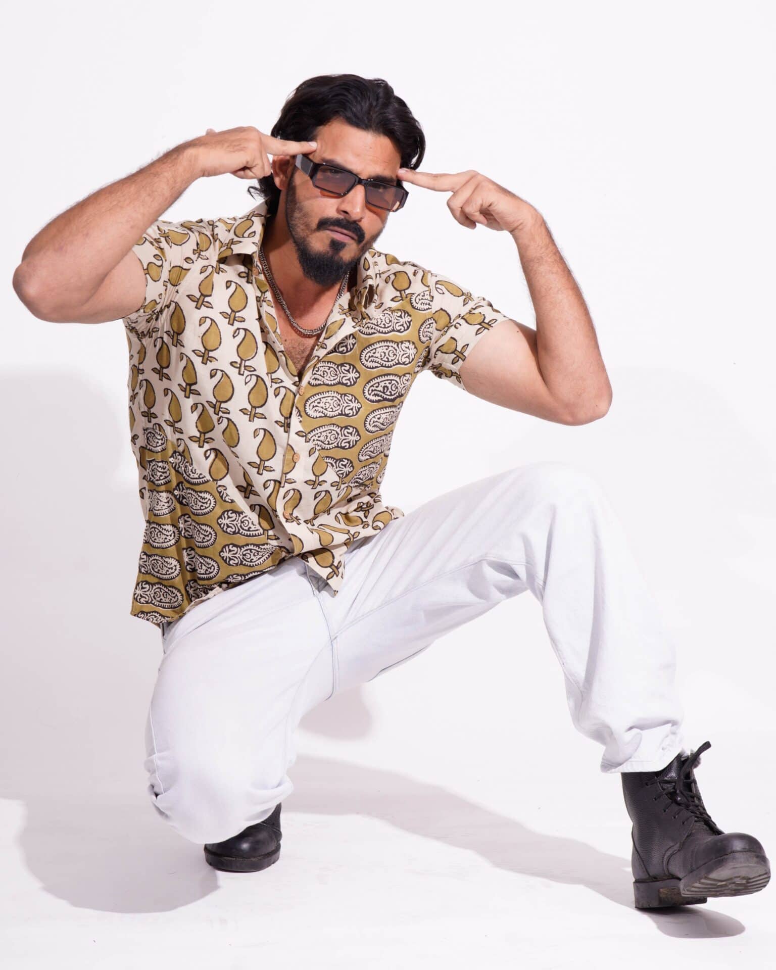 Mustard Block Print Fusion Shirt