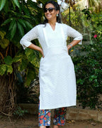 White Cutwork Straight Maternity Kurta