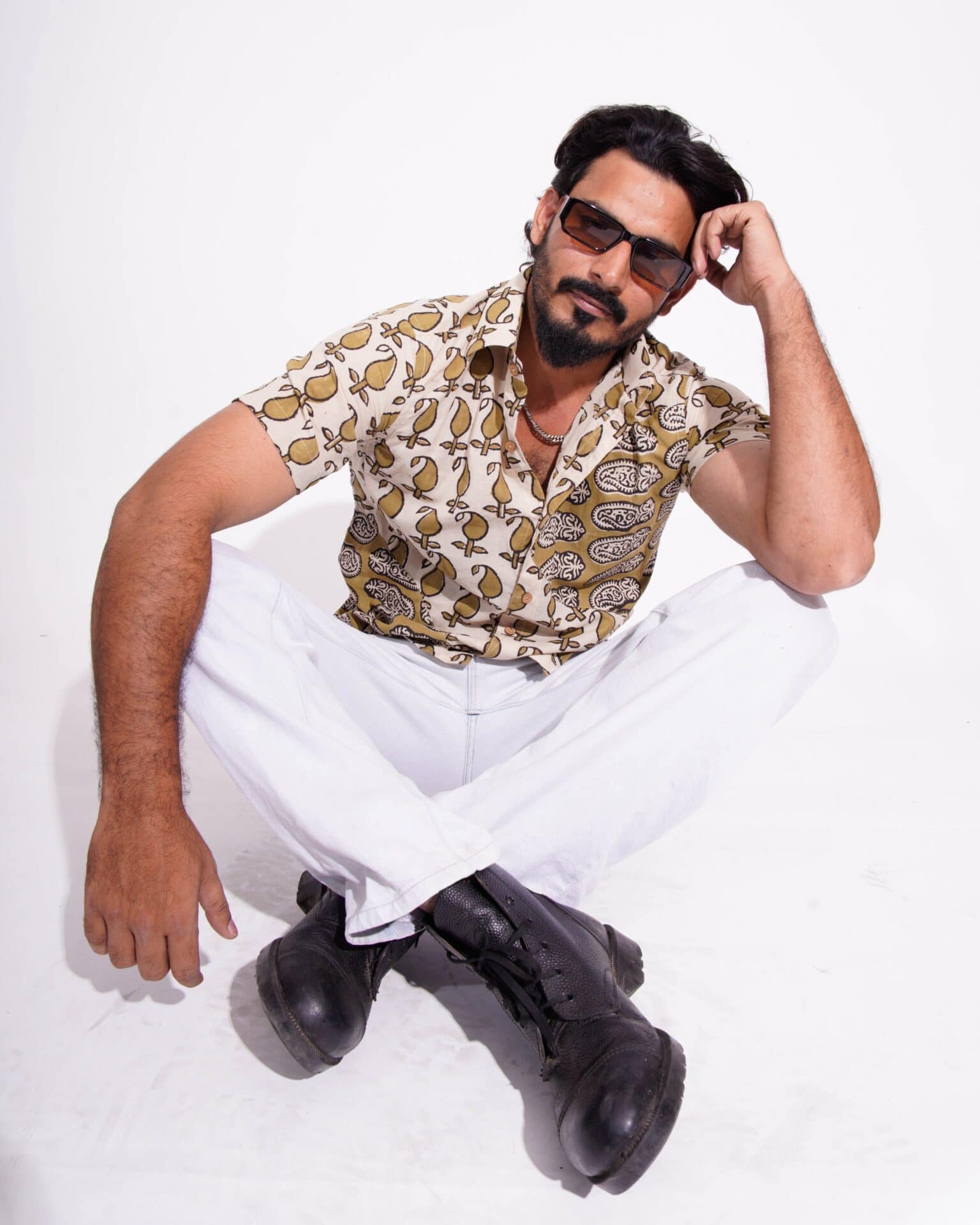 Mustard Block Print Fusion Shirt