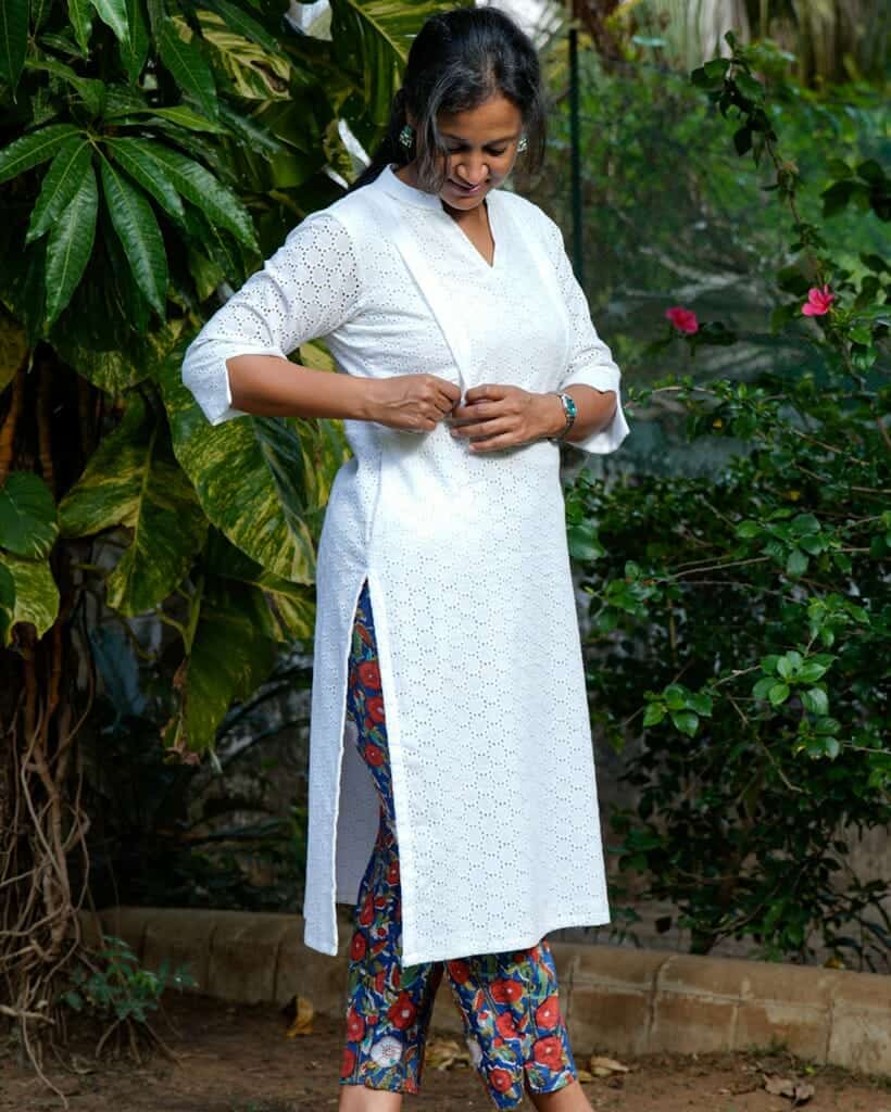 White Cutwork Straight Maternity Kurta