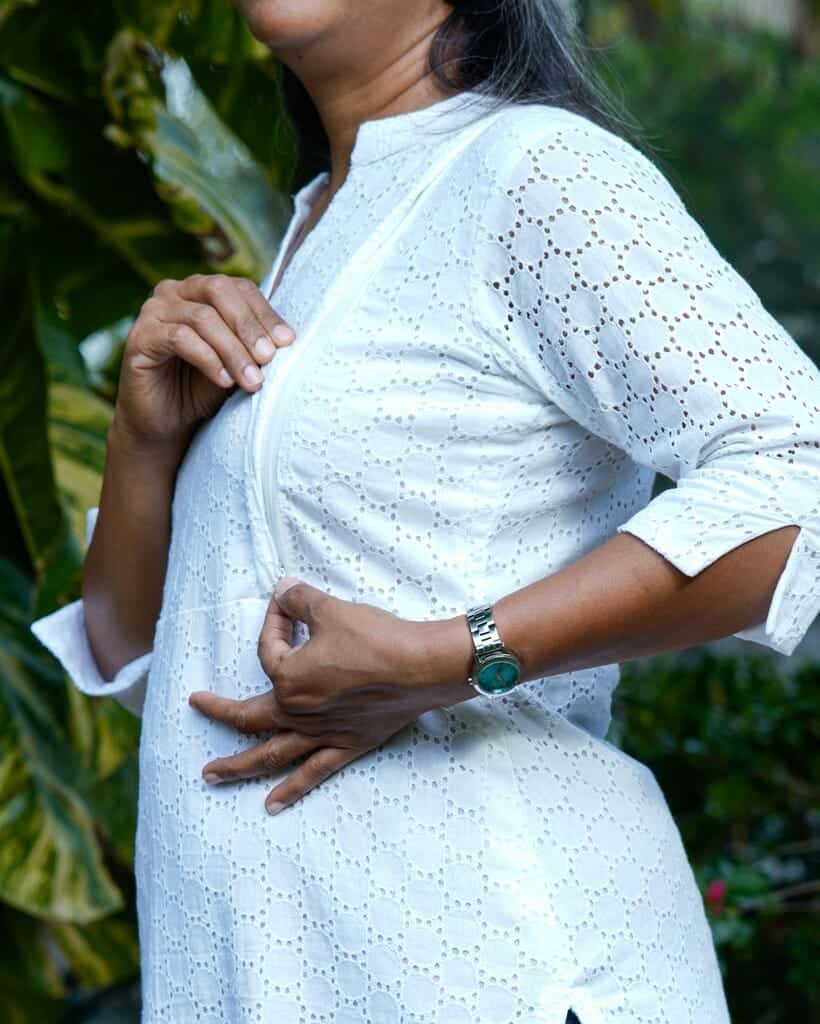 White Cutwork Straight Maternity Kurta