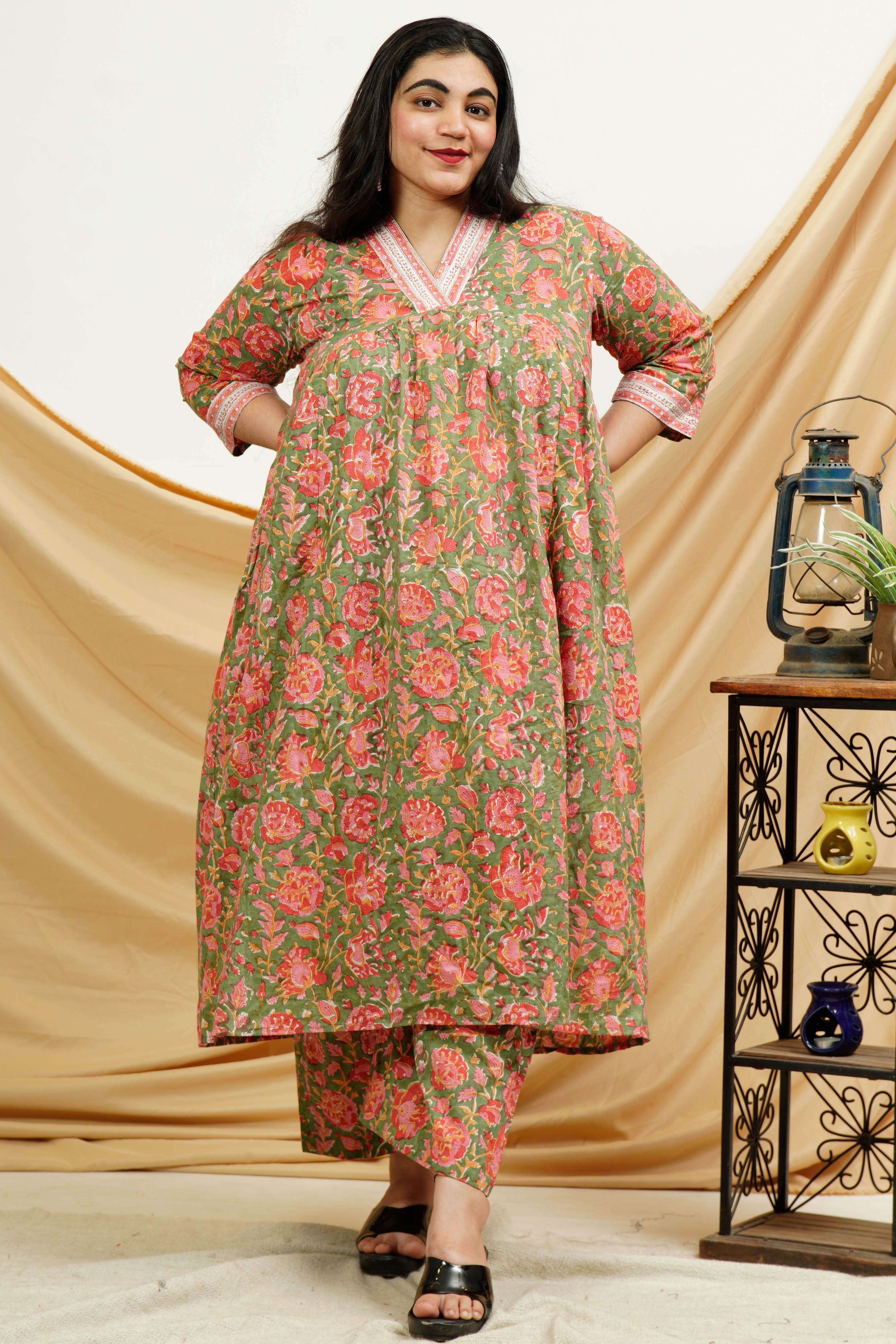 Basil Floral Plus Size Kurta Set