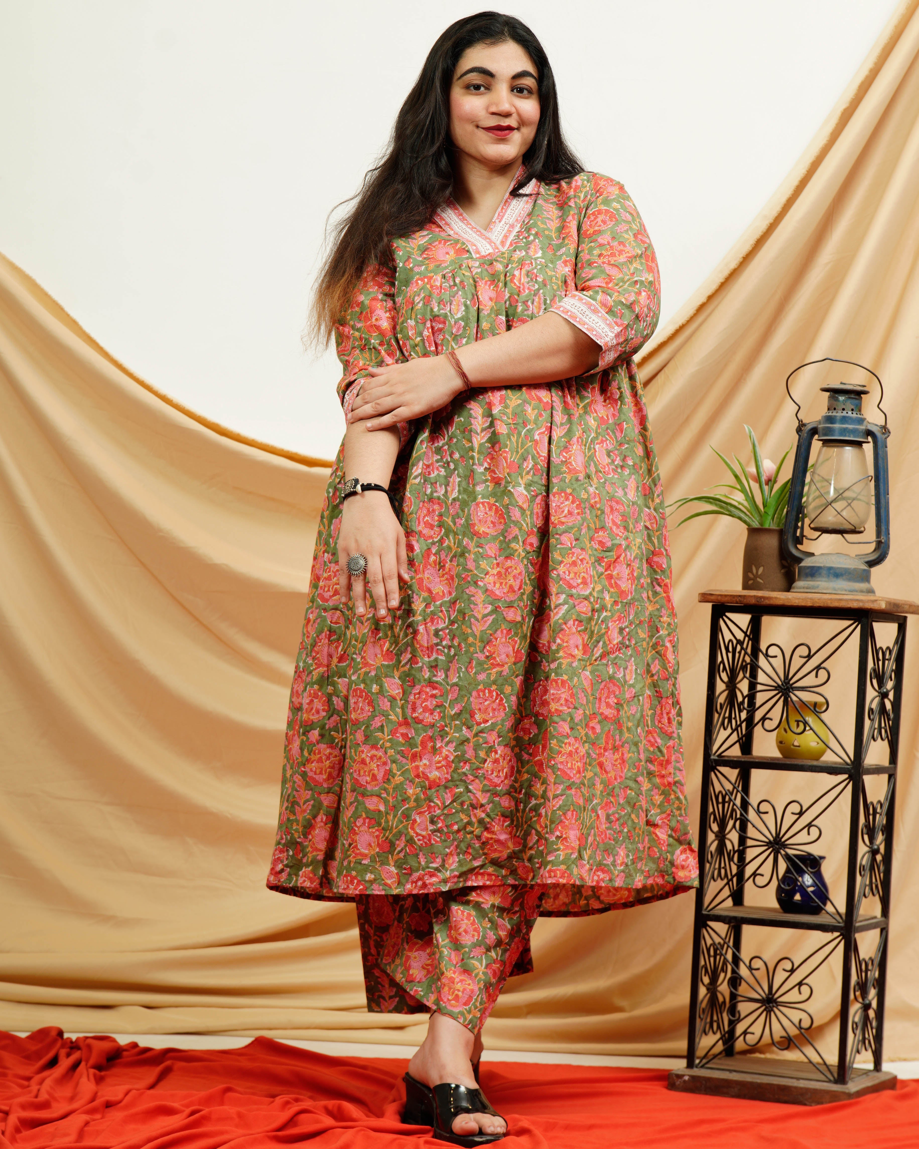Basil Floral Plus Size Kurta Set