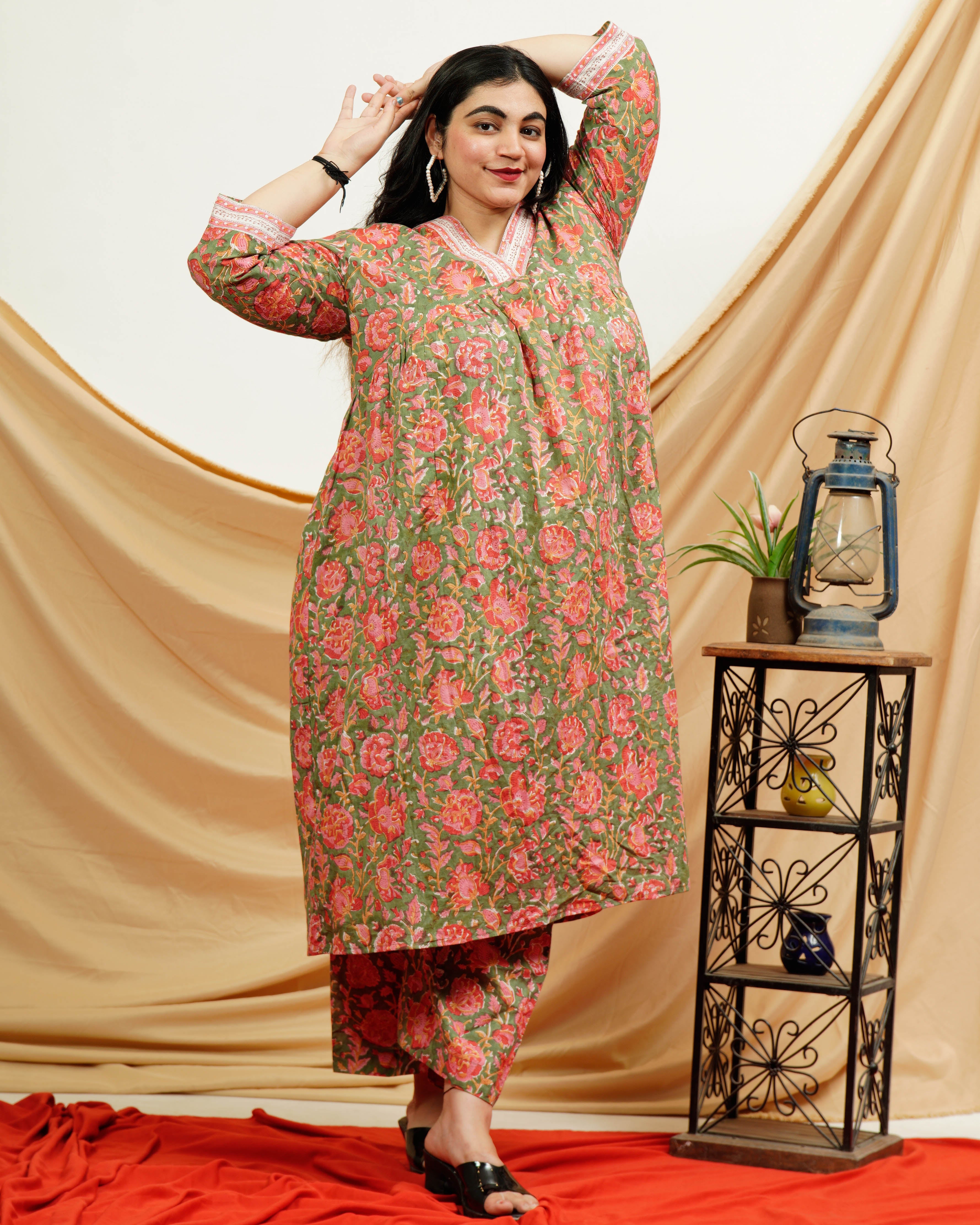 Basil Floral Plus Size Kurta Set