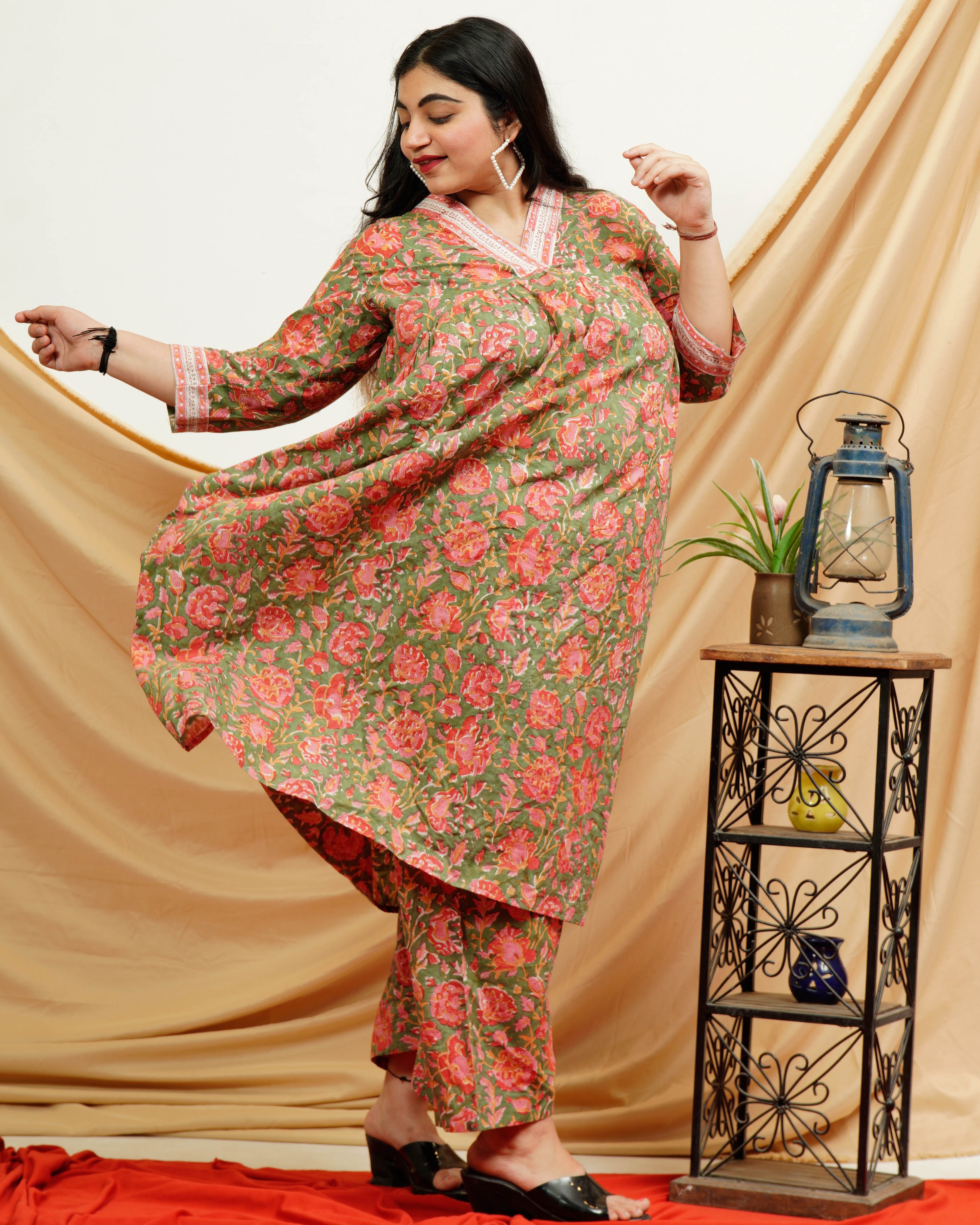 Basil Floral Plus Size Kurta Set
