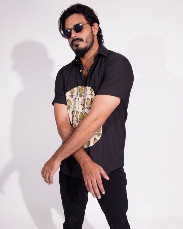 Black Shirt Mustard Fusion Shirt Secondary image