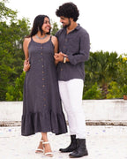 Grey Checkered Strappy Couple Set