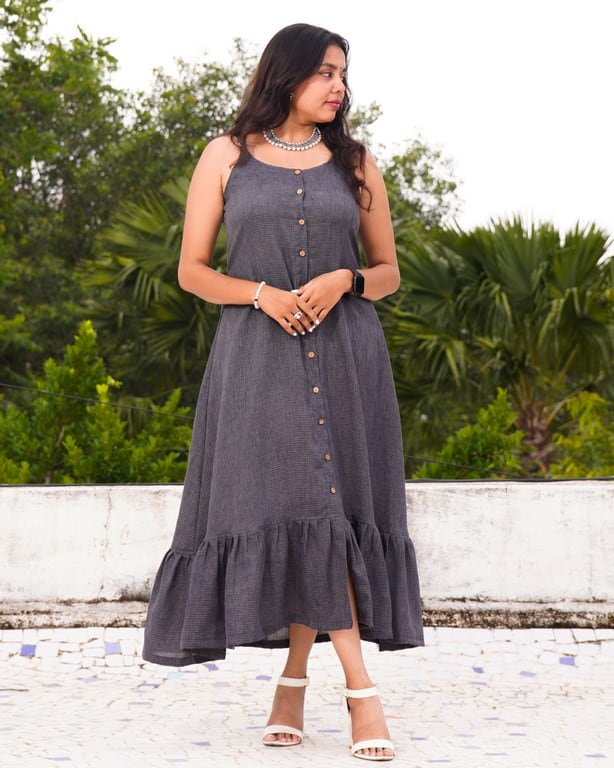 Grey Checkered Strappy Dress Main image