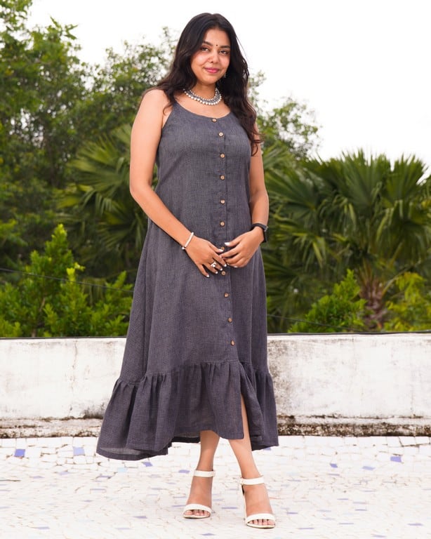 Grey Checkered Strappy Maternity Dress