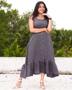 Grey Checkered Strappy Maternity Dress