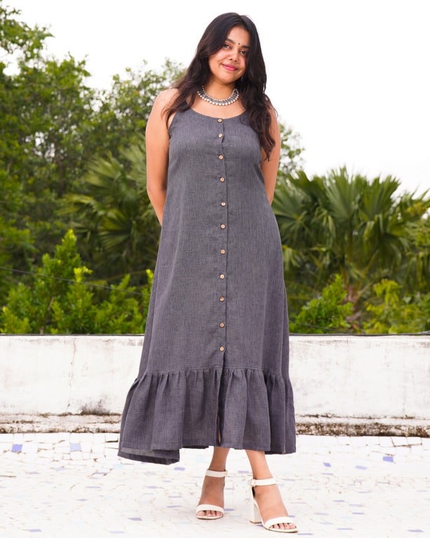 Grey Checkered Strappy Maternity Dress