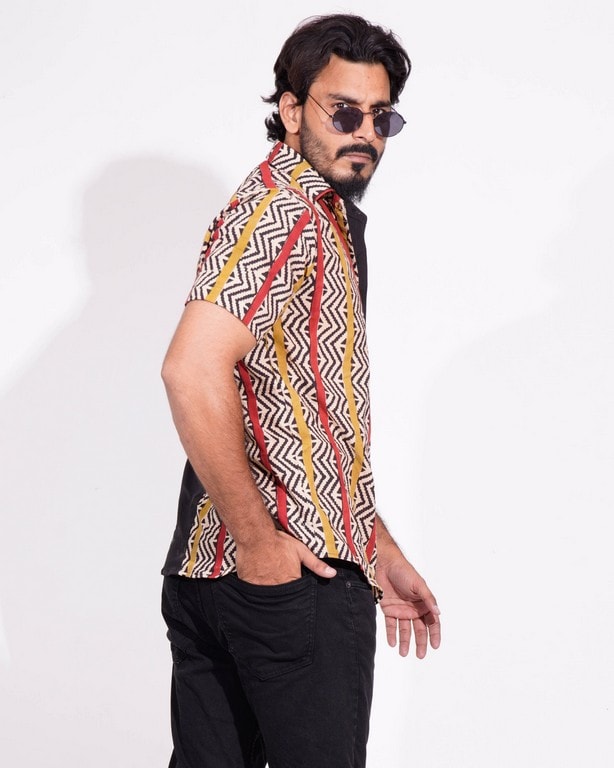 EVEN-STEAVEN Red Yellow Block Print Shirt