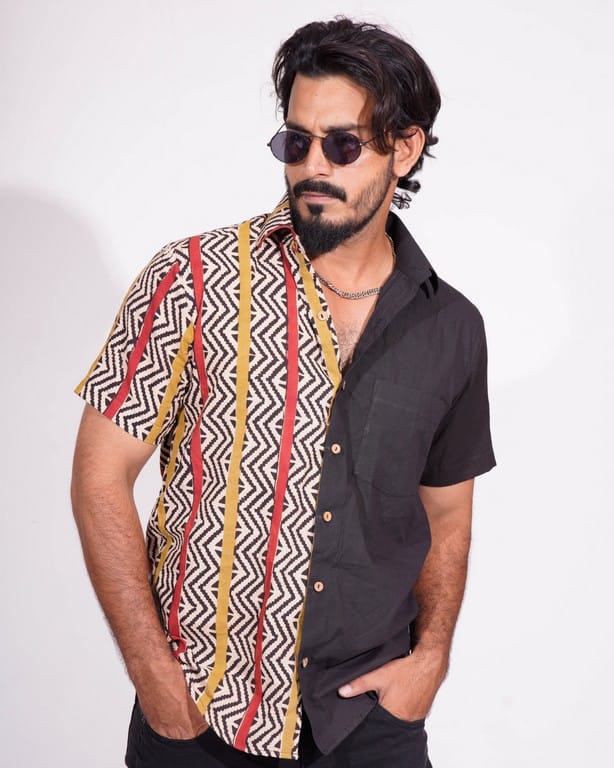EVEN-STEAVEN Red Yellow Block Print Shirt
