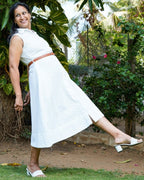 White Cutwork Collared Maternity Dress
