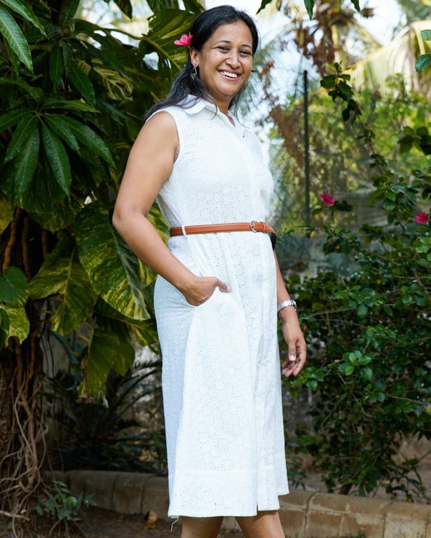 White Cutwork Collared Maternity Dress