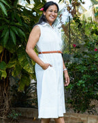 White Cutwork Collared Maternity Dress