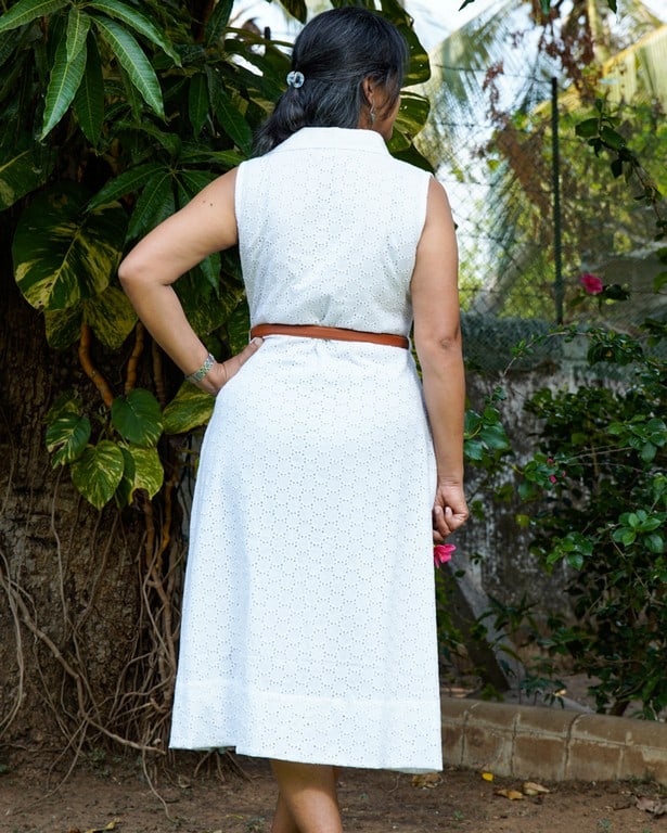 White Cutwork Collared Maternity Dress