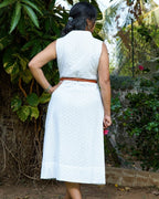 White Cutwork Collared Maternity Dress