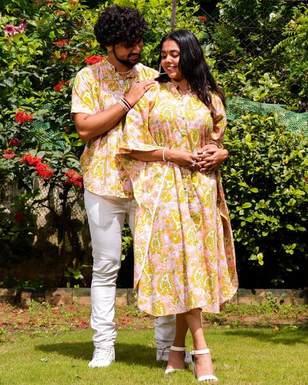 Pearl Floral Kaftan Couple Set