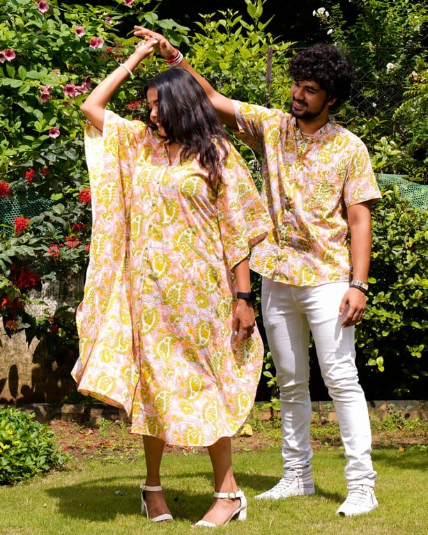 Pearl Floral Kaftan Couple Set