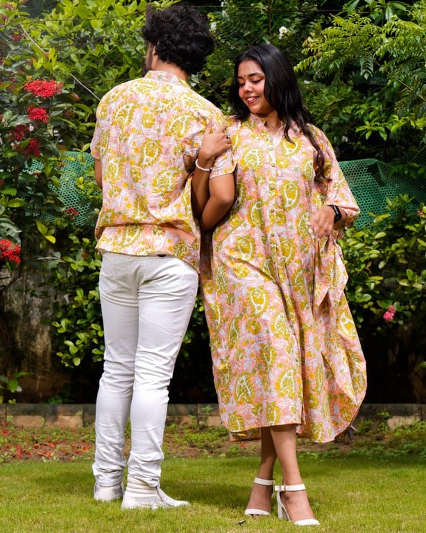 Pearl Floral Kaftan Couple Set