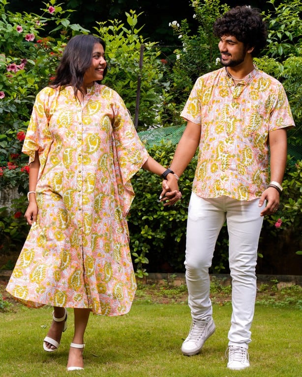 Pearl Floral Kaftan Couple Set