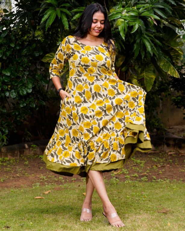 Yellow Cannas Frill Dress