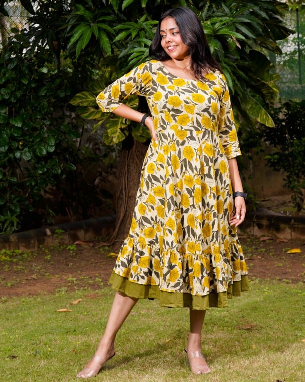 Yellow Cannas Frill Dress