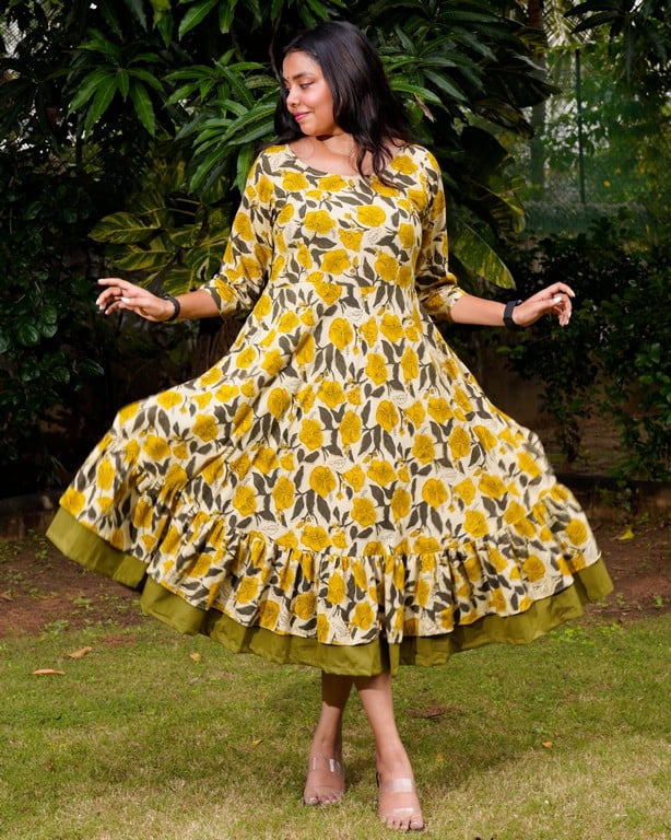 Yellow Cannas Frill Dress