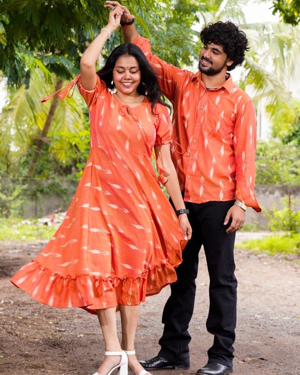Tangy Orange Frill Ikat Family Set