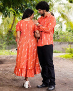 Tangy Orange Frill Ikat Family Set