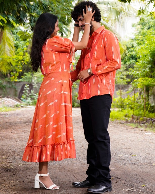 Tangy Orange Frill Ikat Family Set