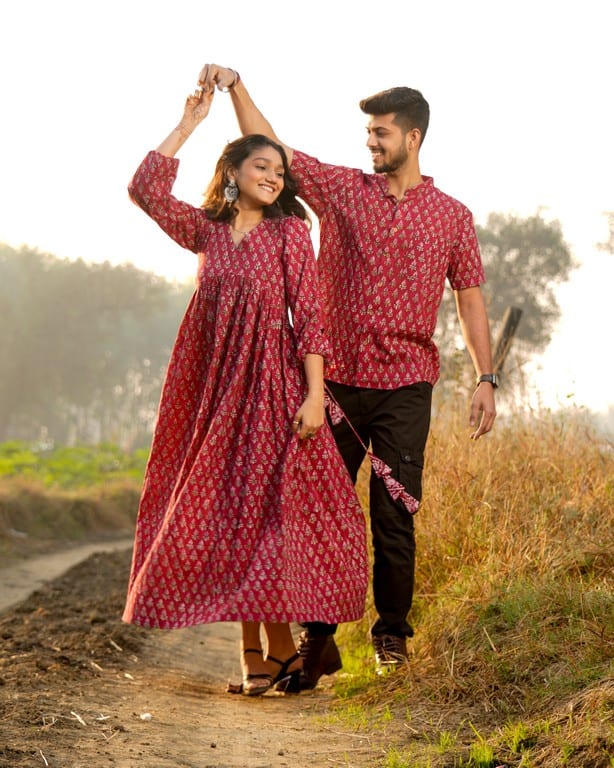 Crimson Maroon Couple Set